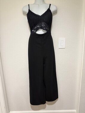 J for Justify Black Lace Cutout Wide Leg Jumpsuit M